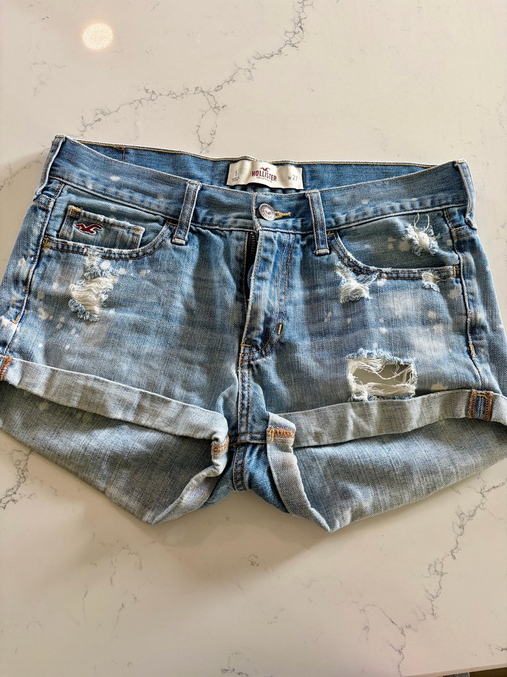 Hollister Light Blue Distressed Rolled-Hem Denim Shorts - Women’s Size 27